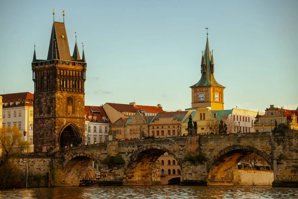 Táj Moldva Folyó Karlov Leginkább Este Prágában Csehországban — Stock Fotó