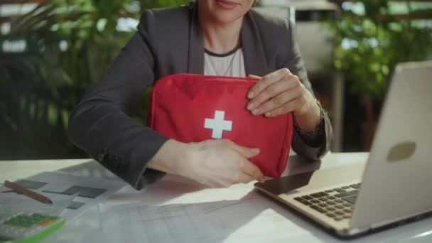 Local Trabalho Sustentável Mulher Negócios Moderna Trabalho Com Laptop Kit — Vídeo de Stock