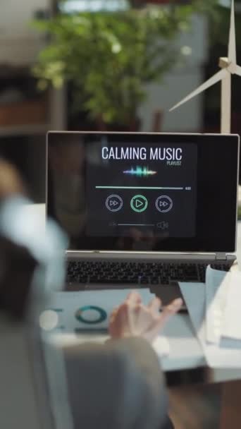 Seen Modern Woman Laptop Listening Music Headphones Modern Office — Stock Video