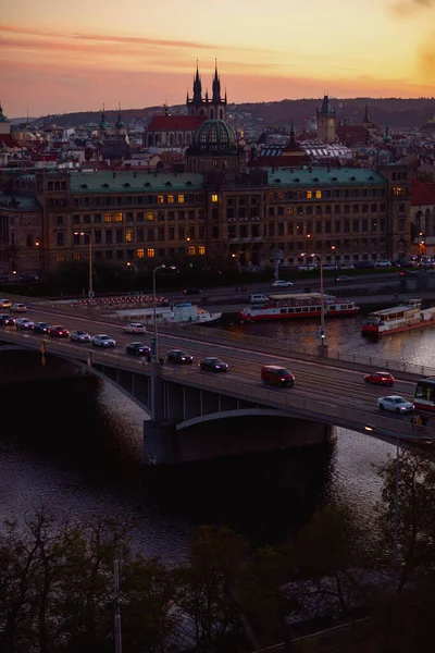 Landskap Hösten Prag Tjeckien Med Floden Vltava Kyrka Vår Dam — Stockfoto