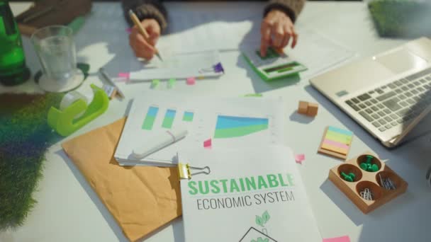 Екологічно Обізнаний Бізнес Бізнес Леді Працює Документами Офісі — стокове відео