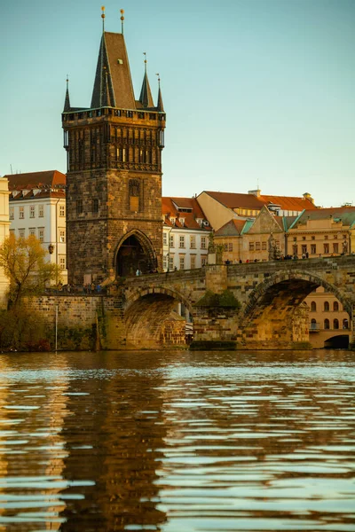 Landskap Med Floden Vltava Och Karlov Mest Kvällen Höst Prag — Stockfoto