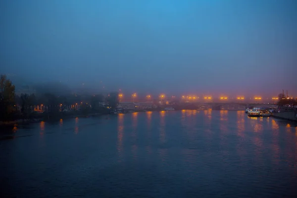 Paisaje Con Río Moldava Por Noche Otoño Praga República Checa — Foto de Stock