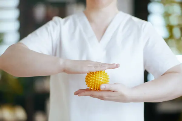 Healthcare Time Closeup Female Massage Therapist Spa Salon Massage Ball — Stock Photo, Image
