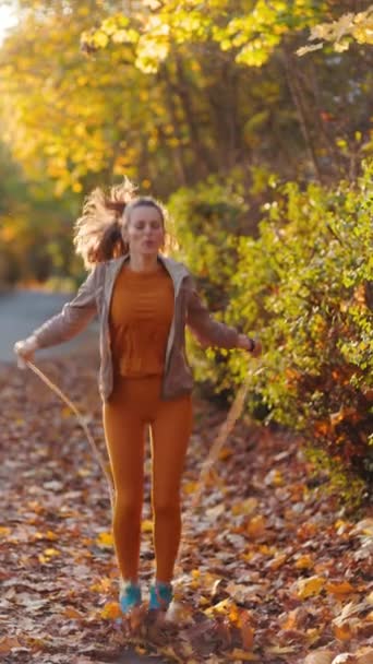 Hello Autumn Full Length Portrait Fit Years Old Woman Fitness — Stock Video