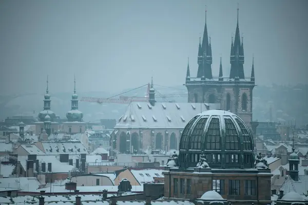 Paisagem Inverno Praga República Checa Com Igreja Nossa Senhora Antes — Fotografia de Stock