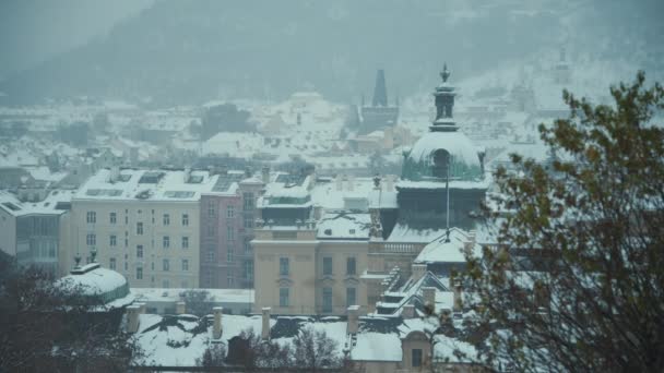 Landschap Winter Praag Tsjechië Met Straka Academy Koepel — Stockvideo