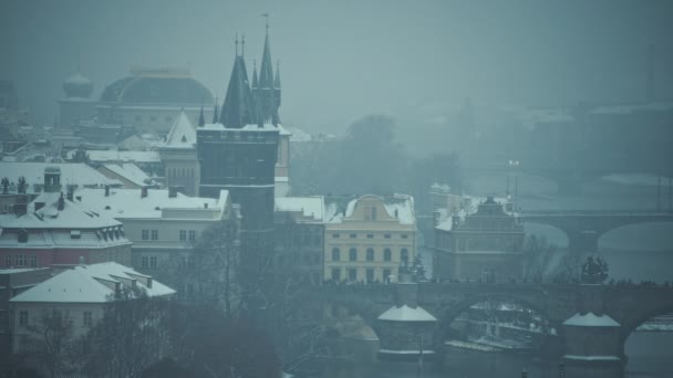 Prag Kışın Manzara Akşamları Çek Cumhuriyeti — Stok video