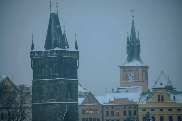 Landschap Winter Praag Tsjechië Avond — Stockfoto