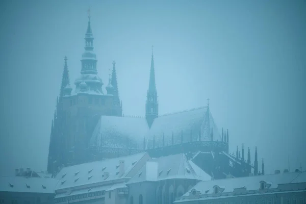 Landschap Winter Praag Tsjechië Met Vitus Kathedraal Avond — Stockfoto