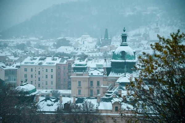 Landschap Winter Praag Tsjechië Met Straka Academy Koepel — Stockfoto