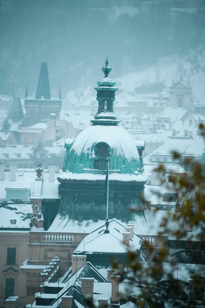 Landschap Winter Praag Tsjechië Met Straka Academy Koepel — Stockfoto