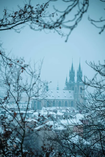 Landschap Winter Praag Tsjechië Met Kerk Van Onze Dame Voordat — Stockfoto