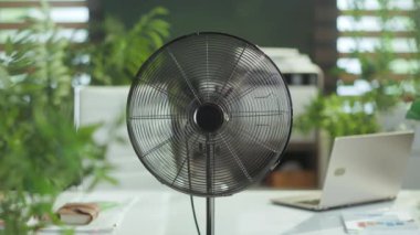 Yaz zamanı. Modern yeşil ofiste metal hayranı.