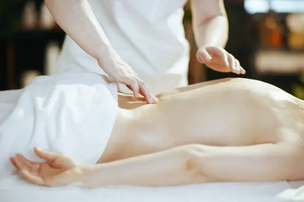 Healthcare Time Closeup Massage Therapist Spa Salon Massage Therapy Stock Photo