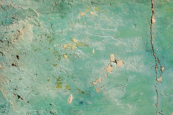 Detail House Wall Cracks Faded Green Paint Closeup Grunge Background — Stock Photo, Image