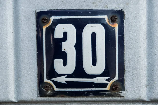 Placa Esmaltada Metal Cuadrado Grunge Envejecido Del Número Dirección Calle — Foto de Stock