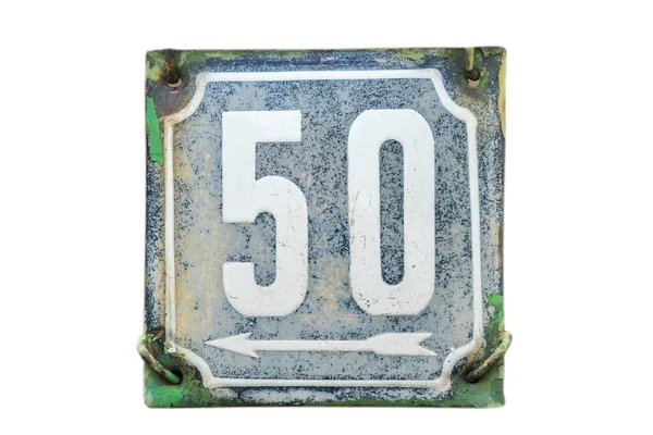 Weathered Grunge Square Metal Enameled Plate Number Street Address Number — 图库照片