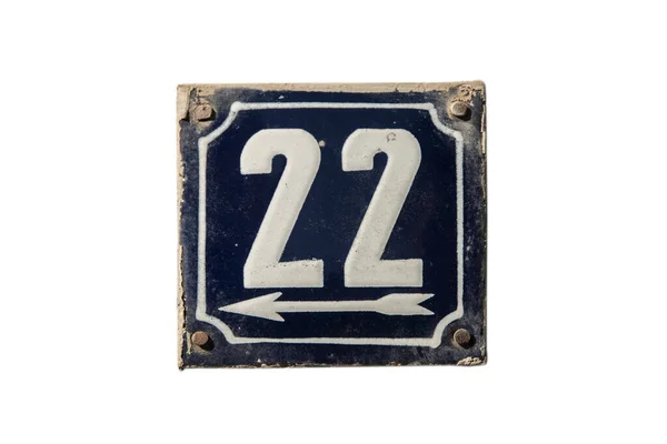 stock image Weathered grunge square metal enameled plate of number of street address with number 22 isolated on white background