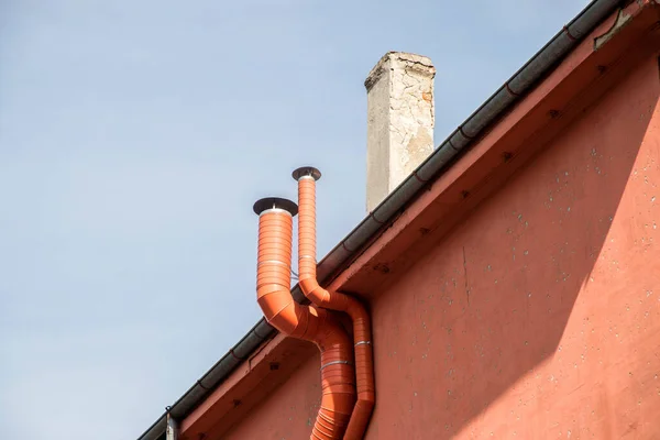 Conduit Air Ventilation Sur Paroi Latérale Maison Gros Plan Par — Photo
