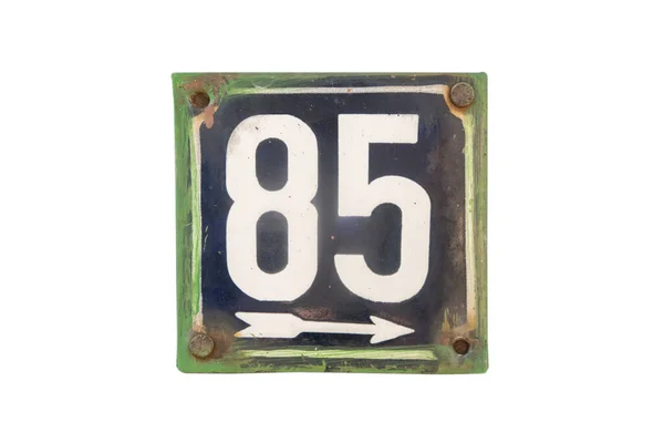 Выветриваемая Гранж Квадратный Металл Эмалированная Пластина Номер Улицы Адрес Номером — стоковое фото
