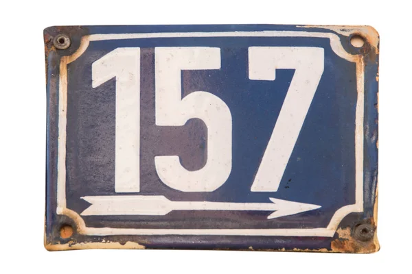 Ελαττωματική Πλάκα Σμάλτου Τετράγωνου Μετάλλου Αριθμό Διεύθυνσης Οδού 157 Που — Φωτογραφία Αρχείου