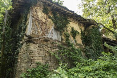 Yazın terk edilmiş eski kır evi cephesi