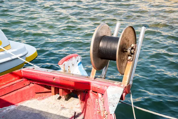 stock image Fishing boat net drum winch closeup on sunny summer day