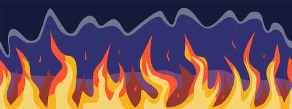 漫画スタイルのシームレスな炎の壁 青い背景に明るくカラフルな火災 ストックベクター