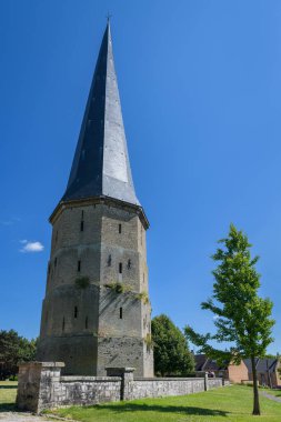 Bergues, France - July 5. 2022: An ancient monastery on a hill in France, sunny day in summer