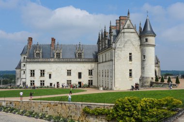Amboise, Fransa - 8 Ağustos 2013: Güneşli bir günde güzel Amboise şatosu ve bahçeleri