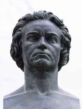Viyana, Avusturya - 02 Mart 2024: Viyana 'da Ludwig van Beethoven anıtının ayrıntıları, 19. Bölge, kışın bulutlu bir gün
