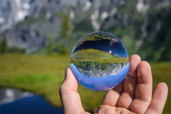 stock image The Hochkoenig mountain on a sunny day in summer, blue sky, glass ball