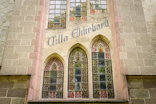 stock image Merano, Italy - July 19, 2023: An old villa in the city of Merano on a cloudy day