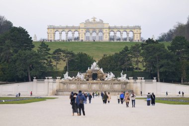Viyana, Avusturya - 9 Mart 2024: Schloss Schoenbrunn 'un görkemli ve parkı