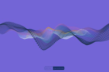 Üç boyutlu dalgalar ışık parıltısıyla salınıyor. Soyut teknoloji geçmişi. Vektör illüstrasyonu