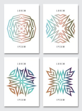 Uçuş şablonu ayarlandı. Dergi, kapak, poster, tasarım desenleri içeren soyut bir broşür. A4 boyutu. 