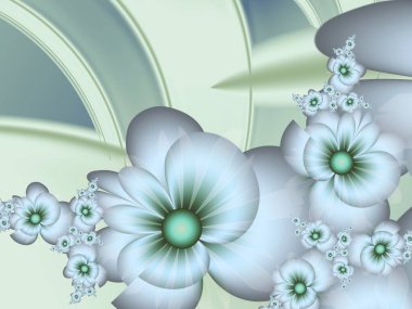 Fractal image with fantasy flowers. Green template with place for inserting your text. Fractal art as background for computer