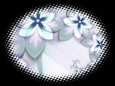 Koyu arkaplanda çiçekler olan oval çerçevedeki fraktal görüntü mesajınızı eklemek için uygun bir şablon.. 