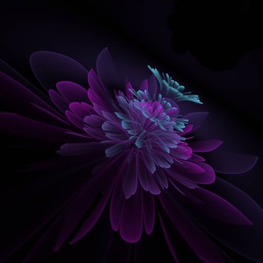 Koyu arkaplanda hazırlanmış fraktal çiçeğin fantastik bir görüntüsü.