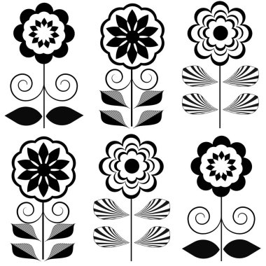 Set graphic design with abstract flowers