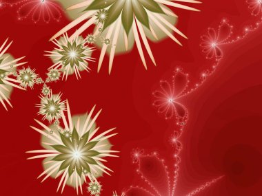 Çiçekli fraktal görüntü. Metin eklemek için bir yer şablonu. Çiçekli kırmızı fraktal çizim. Fraktal görüntü. Yaratıcı grafik tasarımı için dijital çizimler.