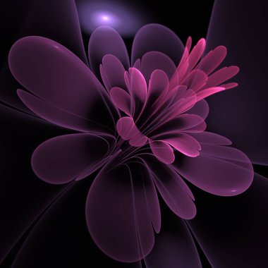 Koyu arkaplanda hazırlanmış fraktal çiçeğin fantastik bir görüntüsü.