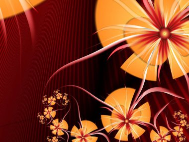 Fantastik çok renkli çiçekler. Şablon, bilgisayar arkaplan, etiket yazdırma ve daha fazlası olarak kullanılacak fraktal çizimler. Grafik arkaplan tasarımı.