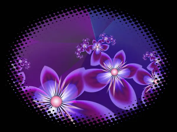 Gambar Fraktal Dalam Bingkai Oval Dengan Bunga Latar Belakang Gelap — Stok Foto