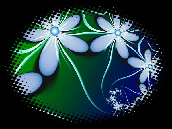 Gambar Fraktal Dalam Bingkai Oval Dengan Bunga Latar Belakang Gelap — Stok Foto