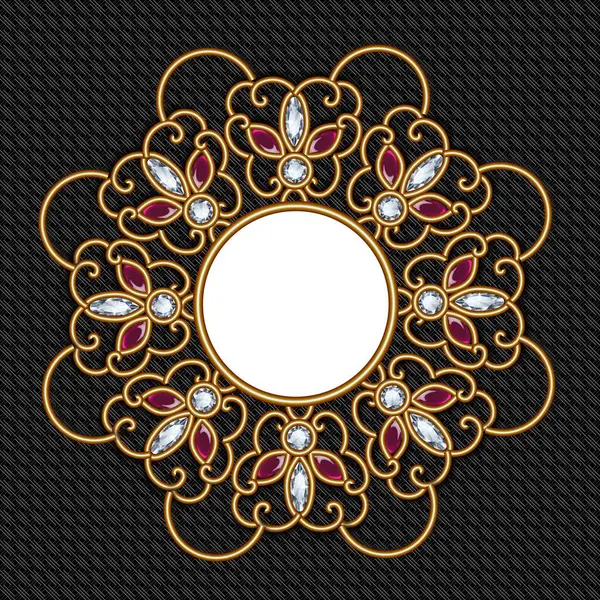 Vintage Pattern Jewelry Rubies Transparent Gems Black Background Shape Mandala — Stok Foto