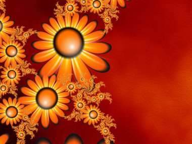 Fantastik çok renkli çiçekler. Şablon, bilgisayar arkaplan, etiket yazdırma ve daha fazlası olarak kullanılacak fraktal çizimler. Grafik arkaplan tasarımı.