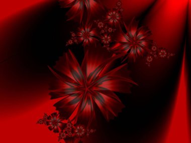 Çiçekli fraktal görüntü. Metin eklemek için bir yer şablonu. Çiçekli kırmızı fraktal çizim. Fraktal görüntü. Yaratıcı grafik tasarımı için dijital çizimler.