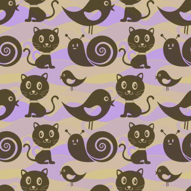 Çizgili kedili çok renkli bir dekor. Mutlu dikişler